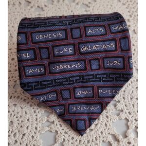 Eagles Wings Books of the bible blue red and black 100% silk tie.  57 In Length